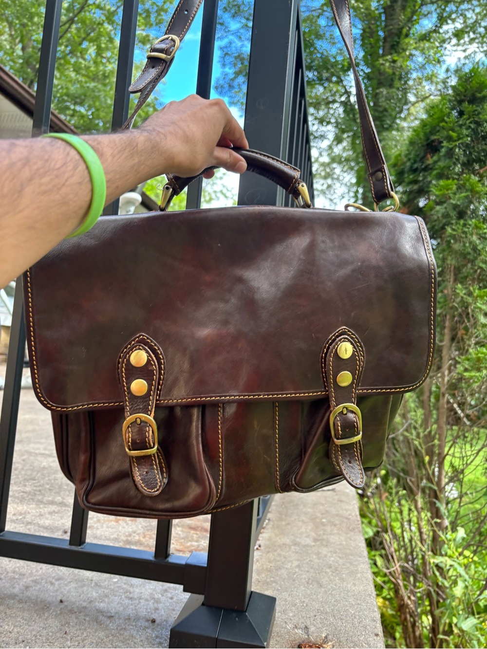 Classic Dark Brown Leather Men's Briefcase Shoulder Bag - Picture 3 of 11